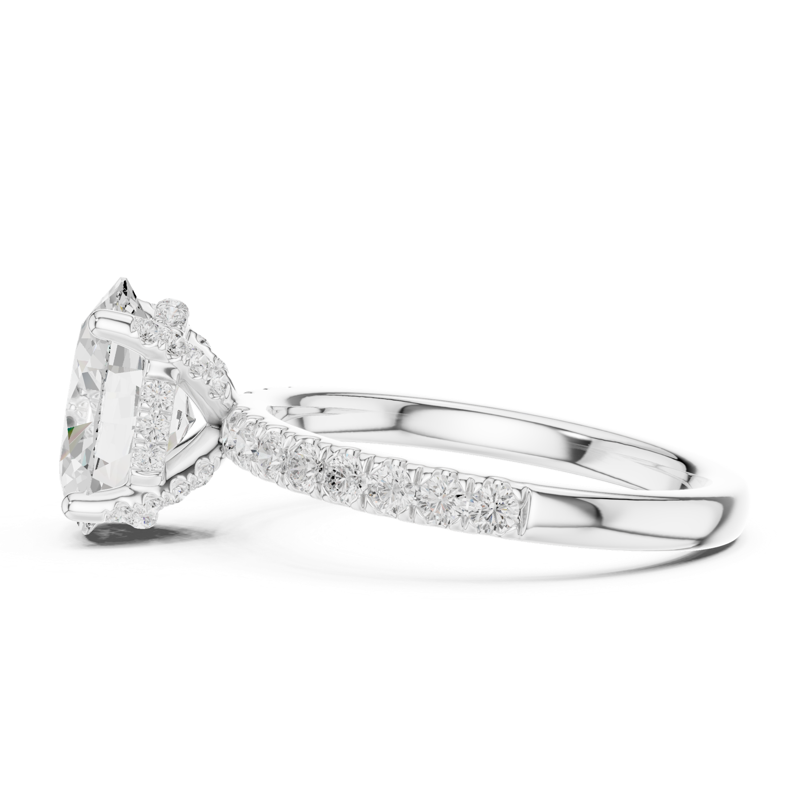 Gold Ring DDLR-161, Oval center stone, White Gold, view 3