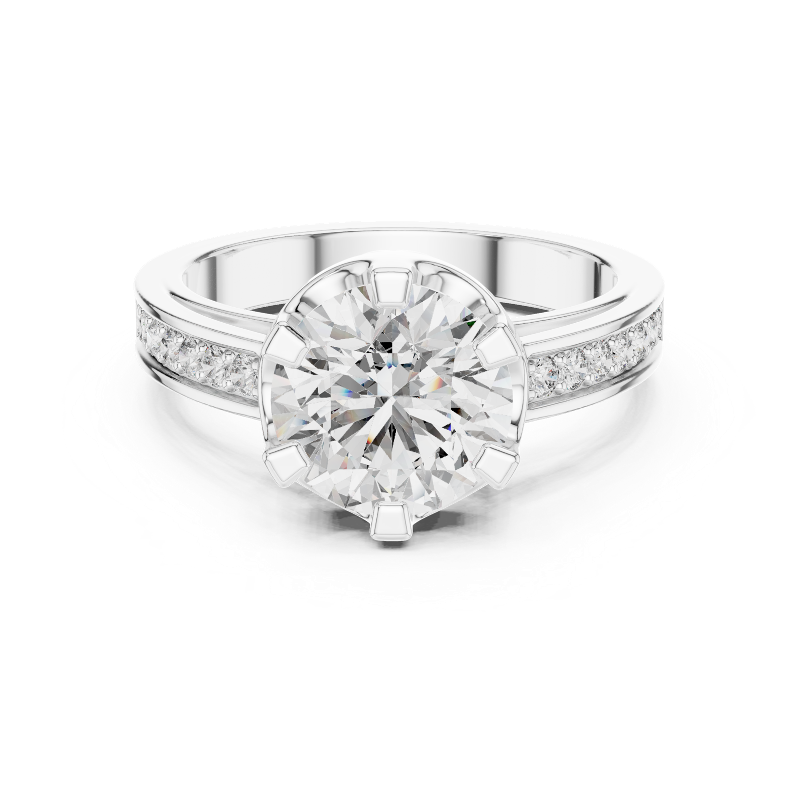 14K Solid Gold Lab Diamond Solitaire Ring, White Gold