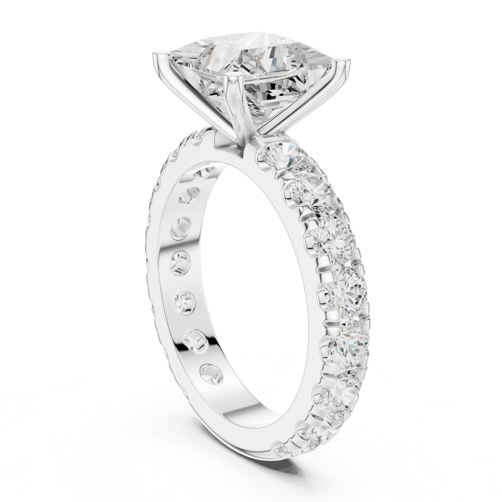 Gold Jewelry L35-63, Princess center stone, White Gold, view 1