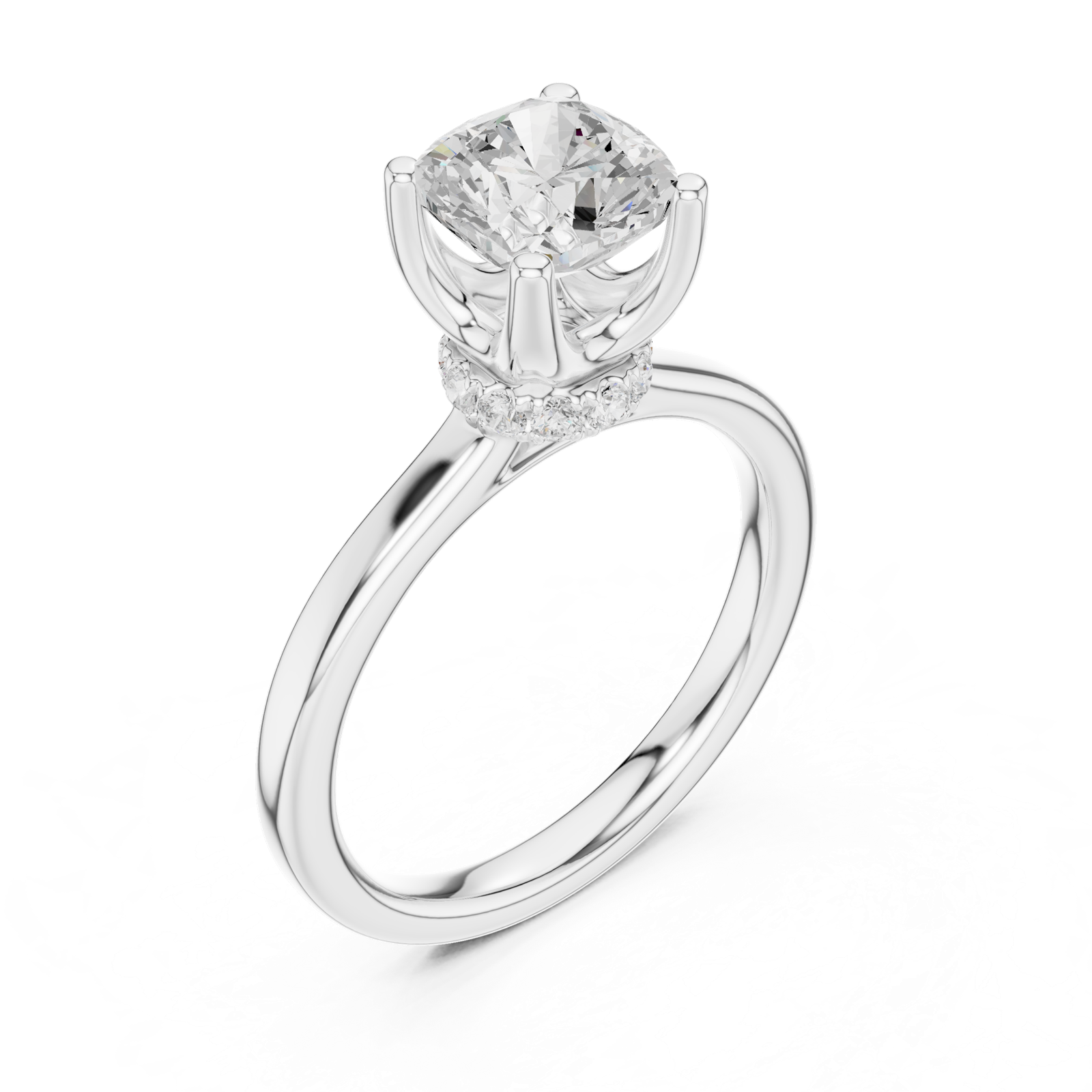 Gold Ring DDLR-176, Cushion center stone, White Gold, view 2
