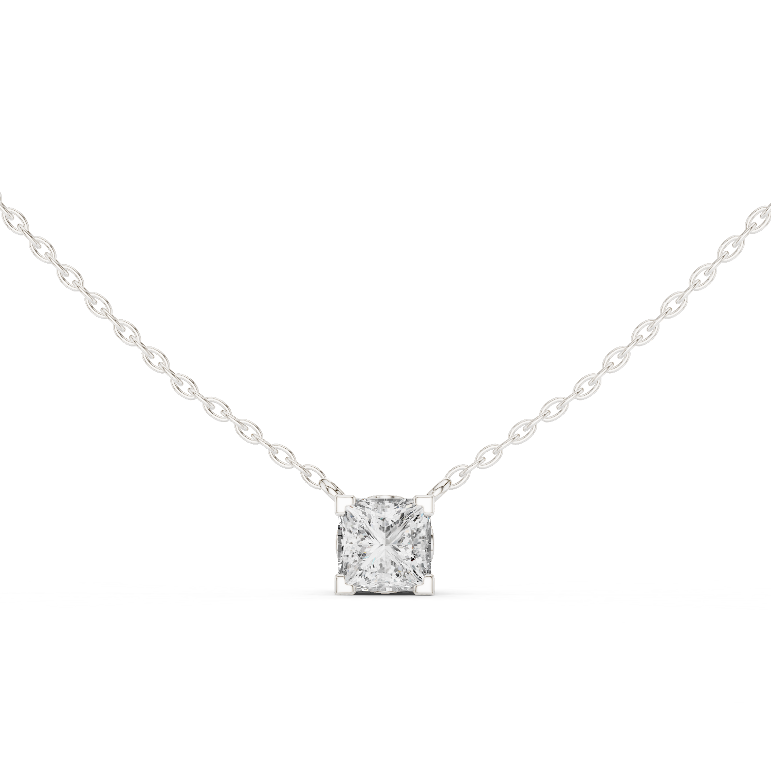14K Solid Gold Lab Diamond Solitaire Pendant Necklace, White Gold