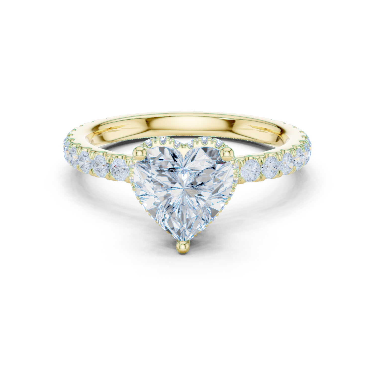 Gold Ring DDLR-165, Heart center stone, Yellow Gold
