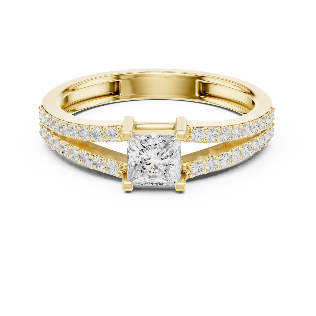 14K Solid Gold Lab Diamond Solitaire Ring, Yellow Gold