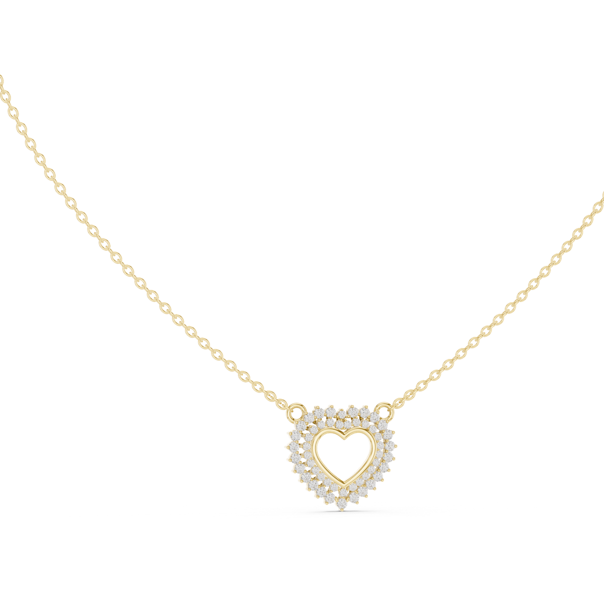 14K Solid Gold Lab Diamond Heart Halo Pendant Necklace, Yellow Gold, view 1