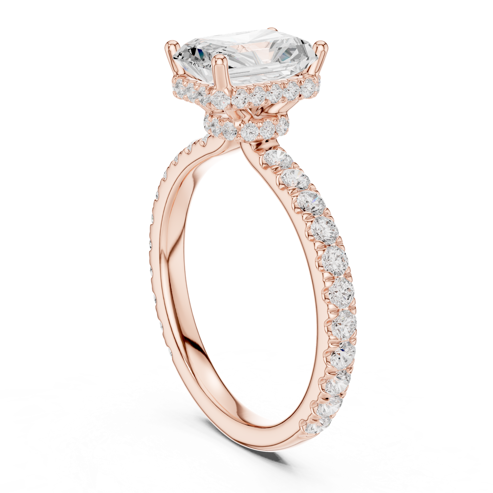 Gold Ring DDLR-165, Radiant center stone, Rose Gold, view 1