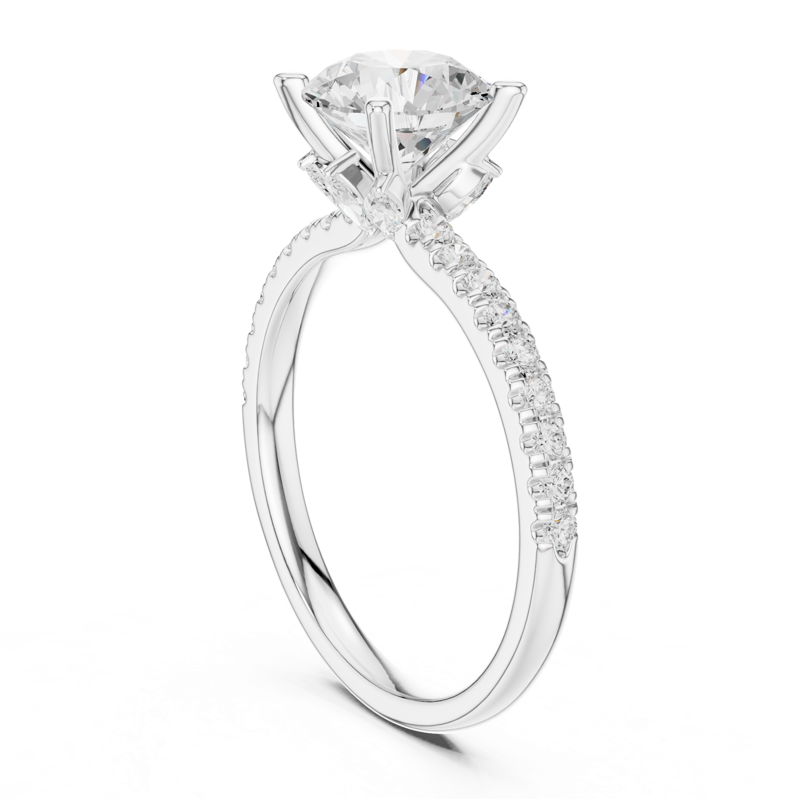 Gold Ring DDLR-256, Round center stone, White Gold, view 1