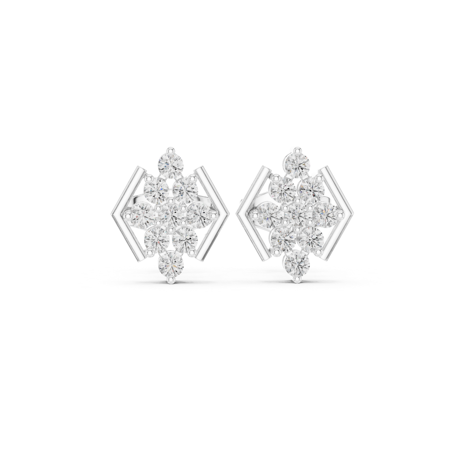 14K Solid Gold Lab Diamond Cluster Earrings, White Gold