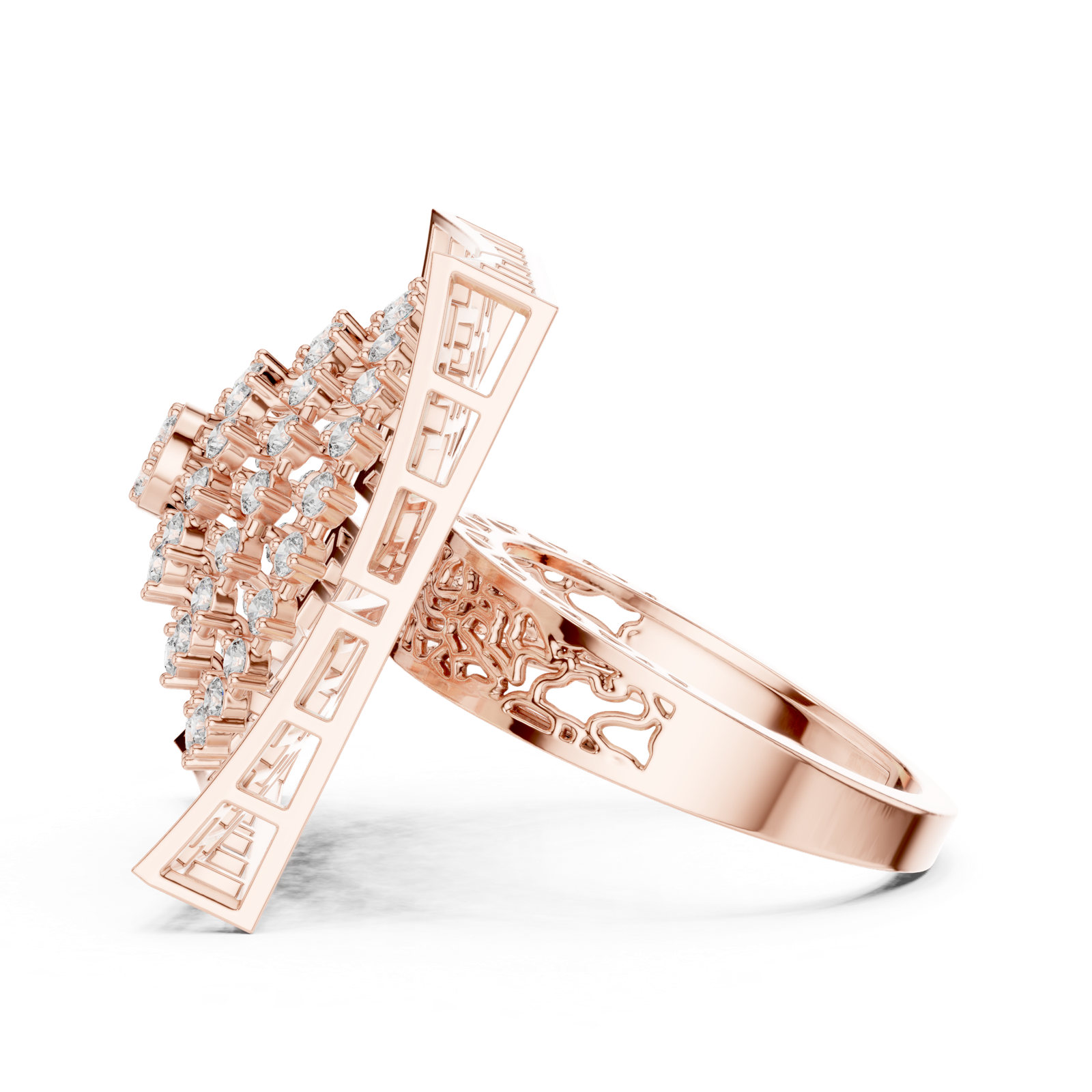 14K Solid Gold Lab Diamond Signet Ring, Rose Gold, view 3
