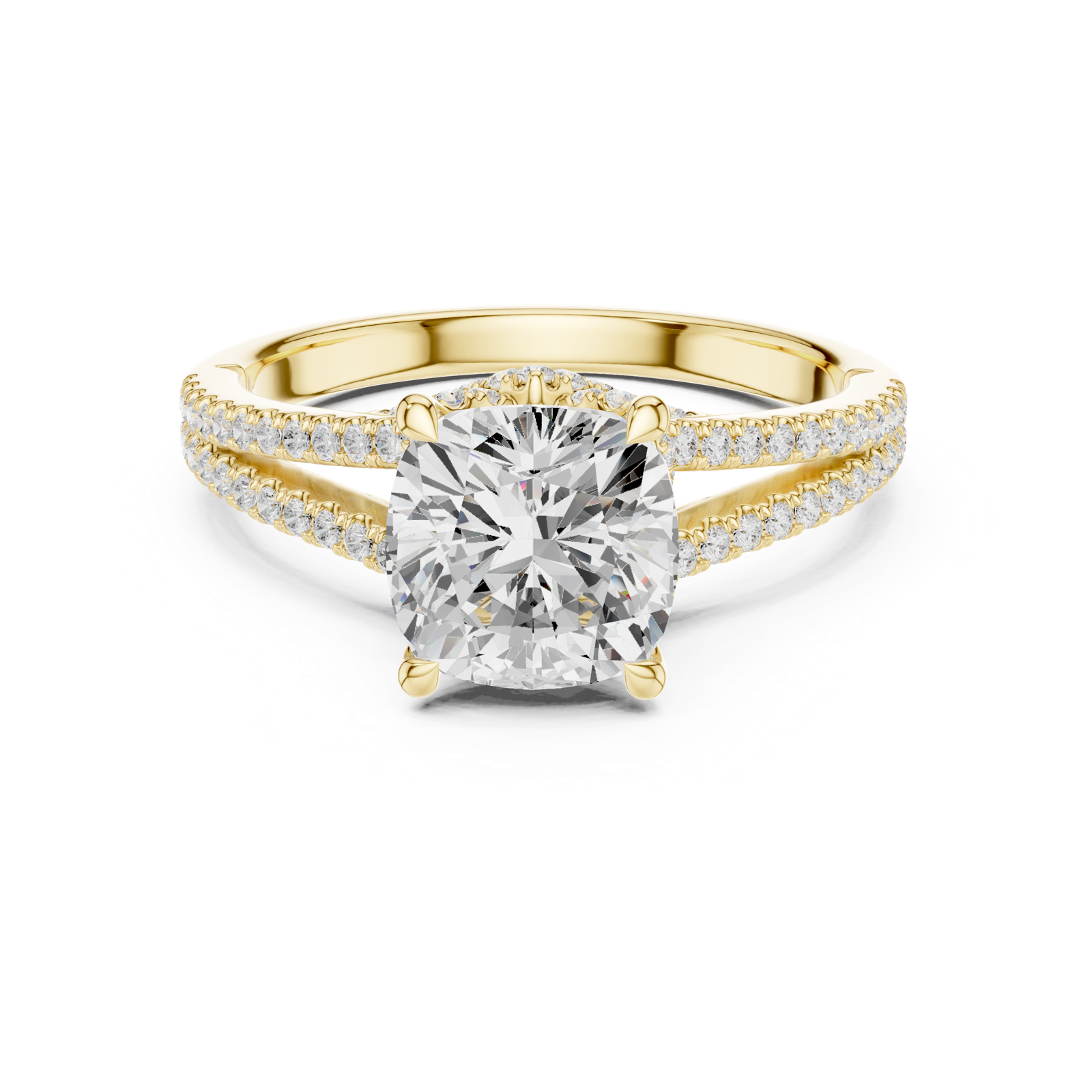 Gold Ring DDLR-252, Cushion center stone, Yellow Gold, view 4