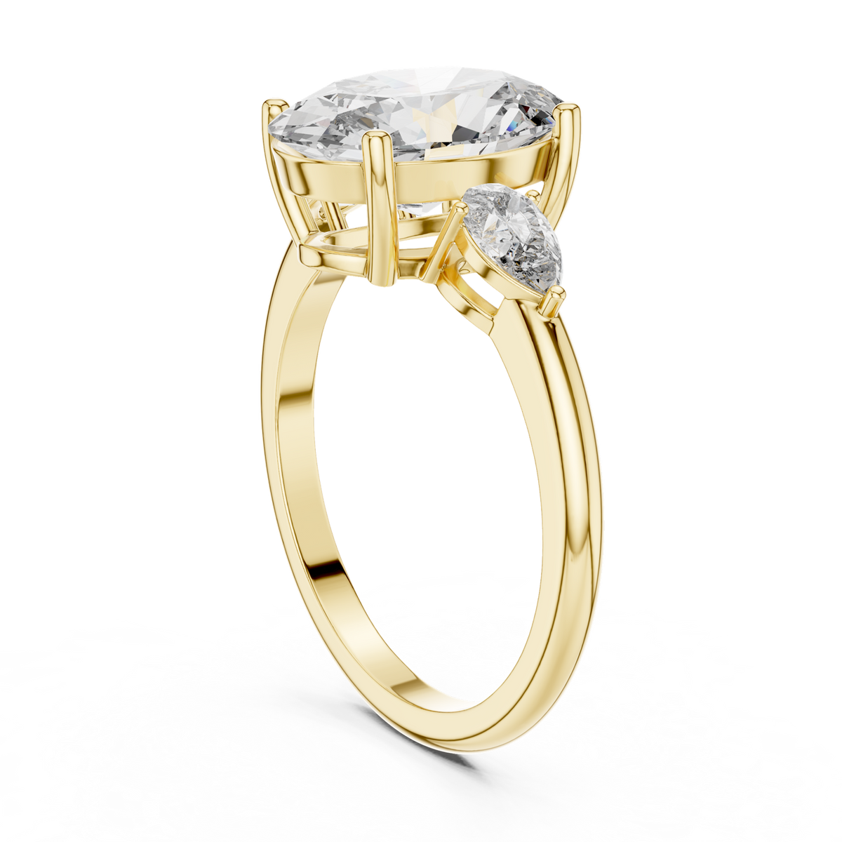 14K Solid Gold Lab Diamond Three-Stone Ring, Yellow Gold, view 1