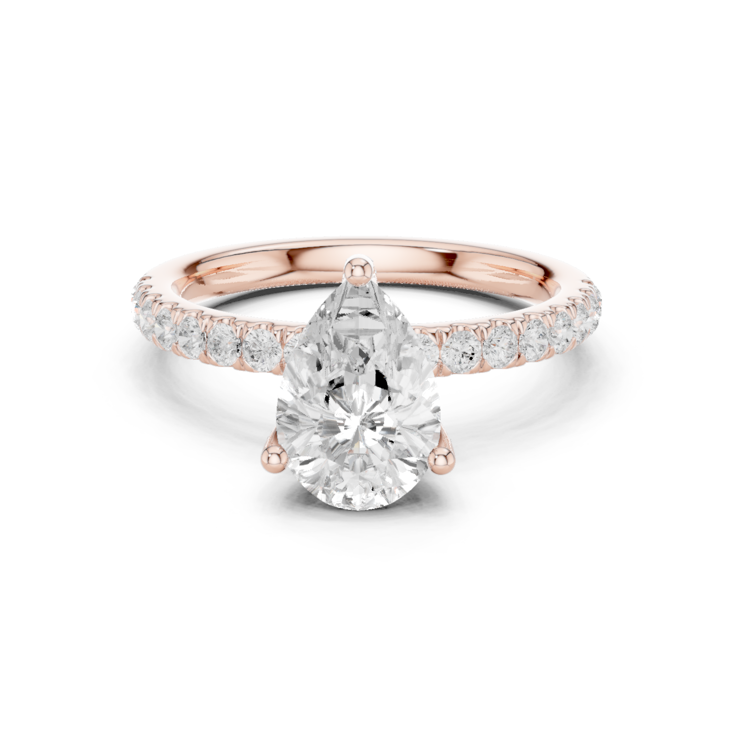 Gold Ring DDLR-161, Pear center stone, Rose Gold