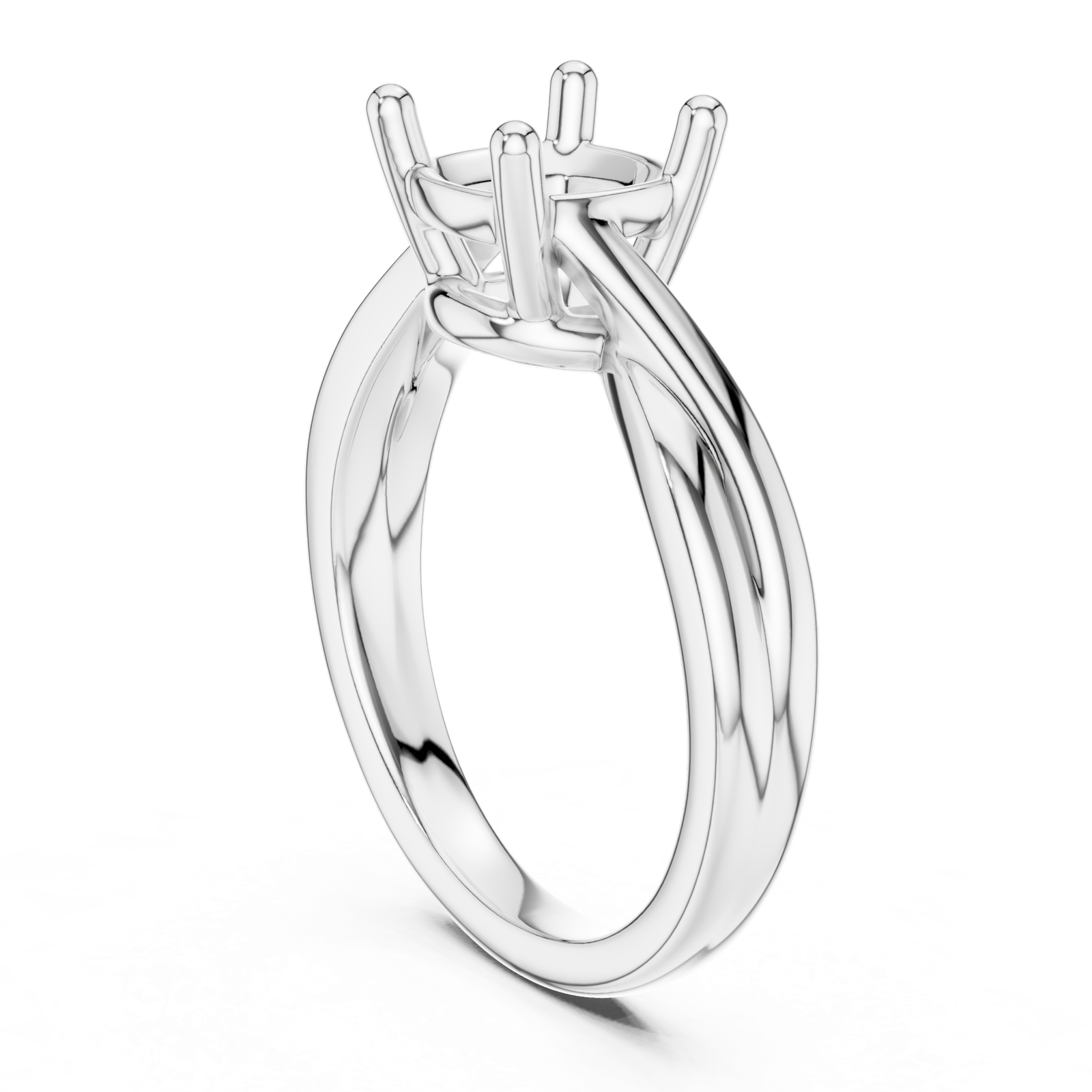 Gold Twisted Band Solitaire Engagement Ring, Cushion center stone, White Gold, view 1
