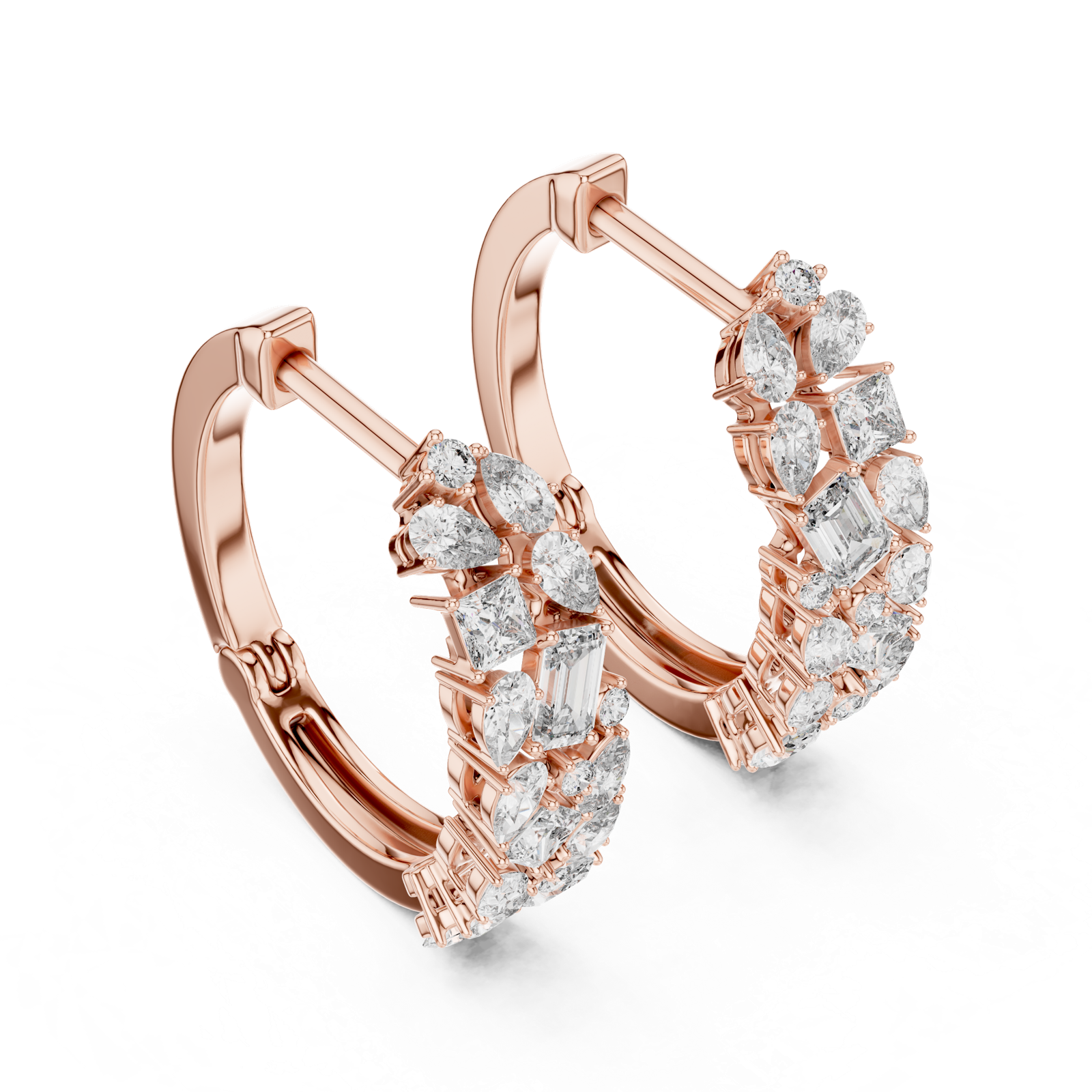 14K Solid Gold Lab Diamond Huggie Earrings, Rose Gold, view 2