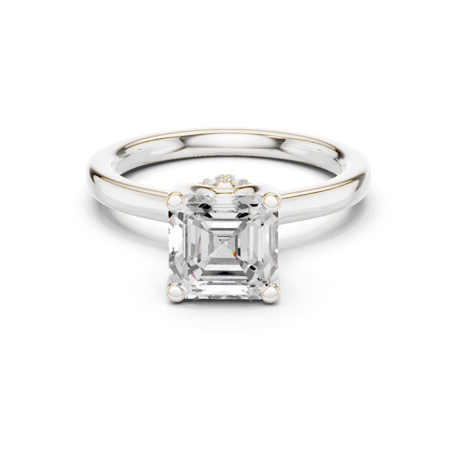Gold Ring DDLR-176, Asscher center stone, White Gold