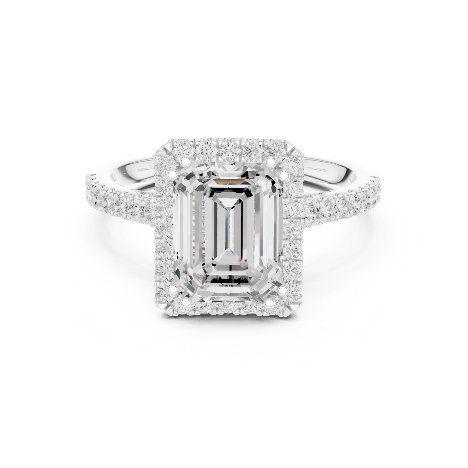 Gold Ring DDLR-255, Emerald center stone, White Gold, view 4