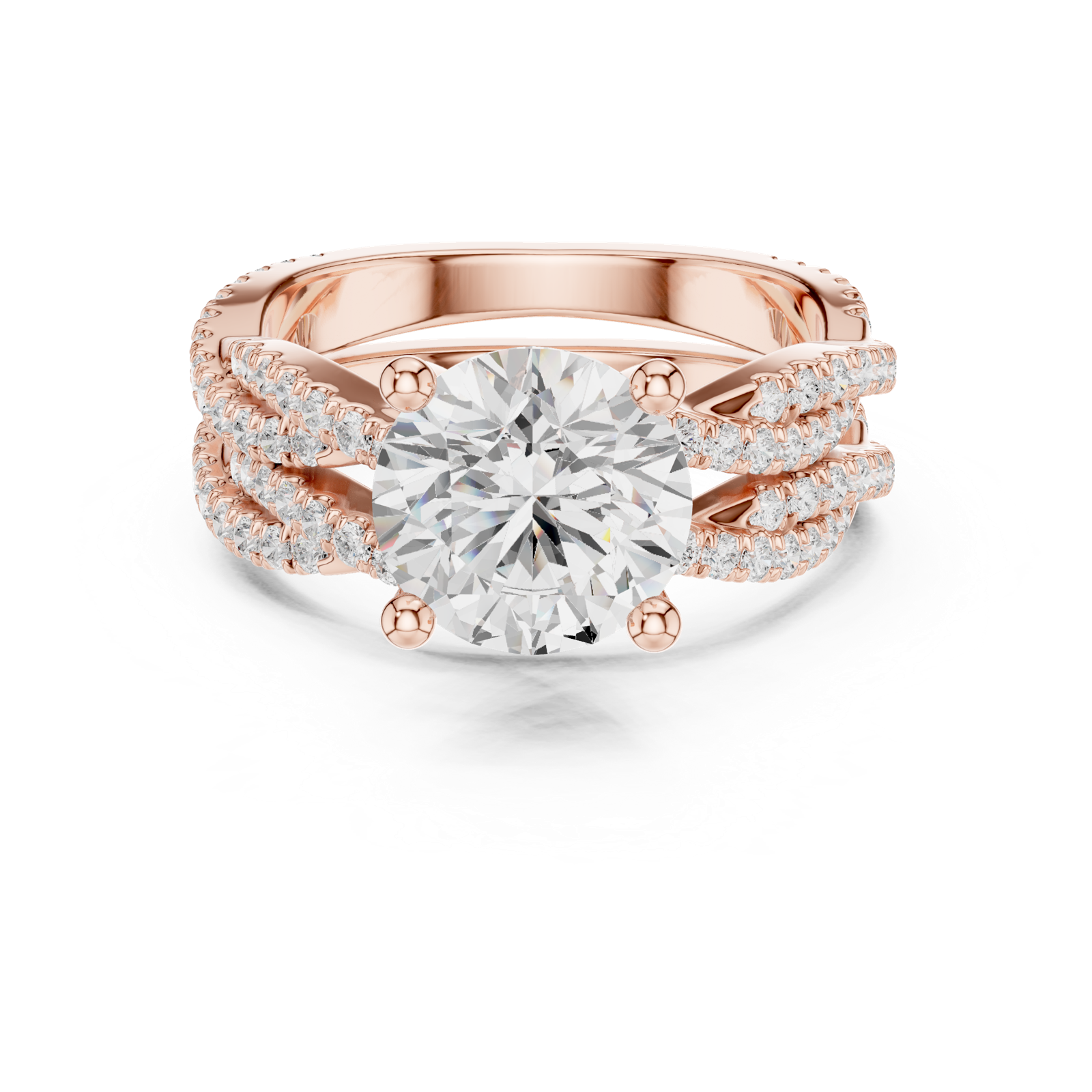 Gold Ring DDLR-300, Round center stone, Rose Gold, view 4