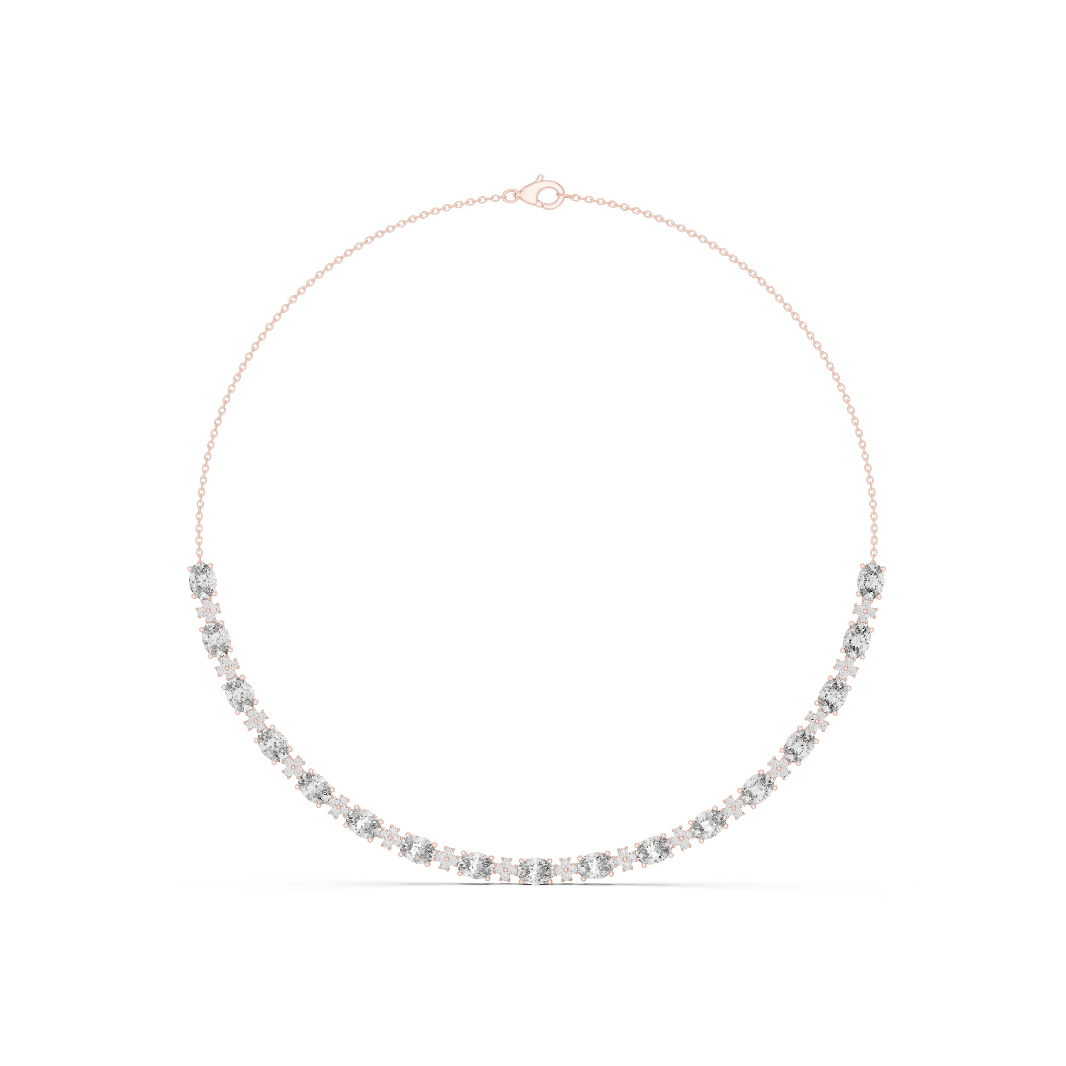 14K Solid Gold Lab Diamond Station Necklace, Rose Gold