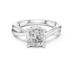 Gold Twisted Band Solitaire Engagement Ring, Cushion center stone, White Gold, view 4