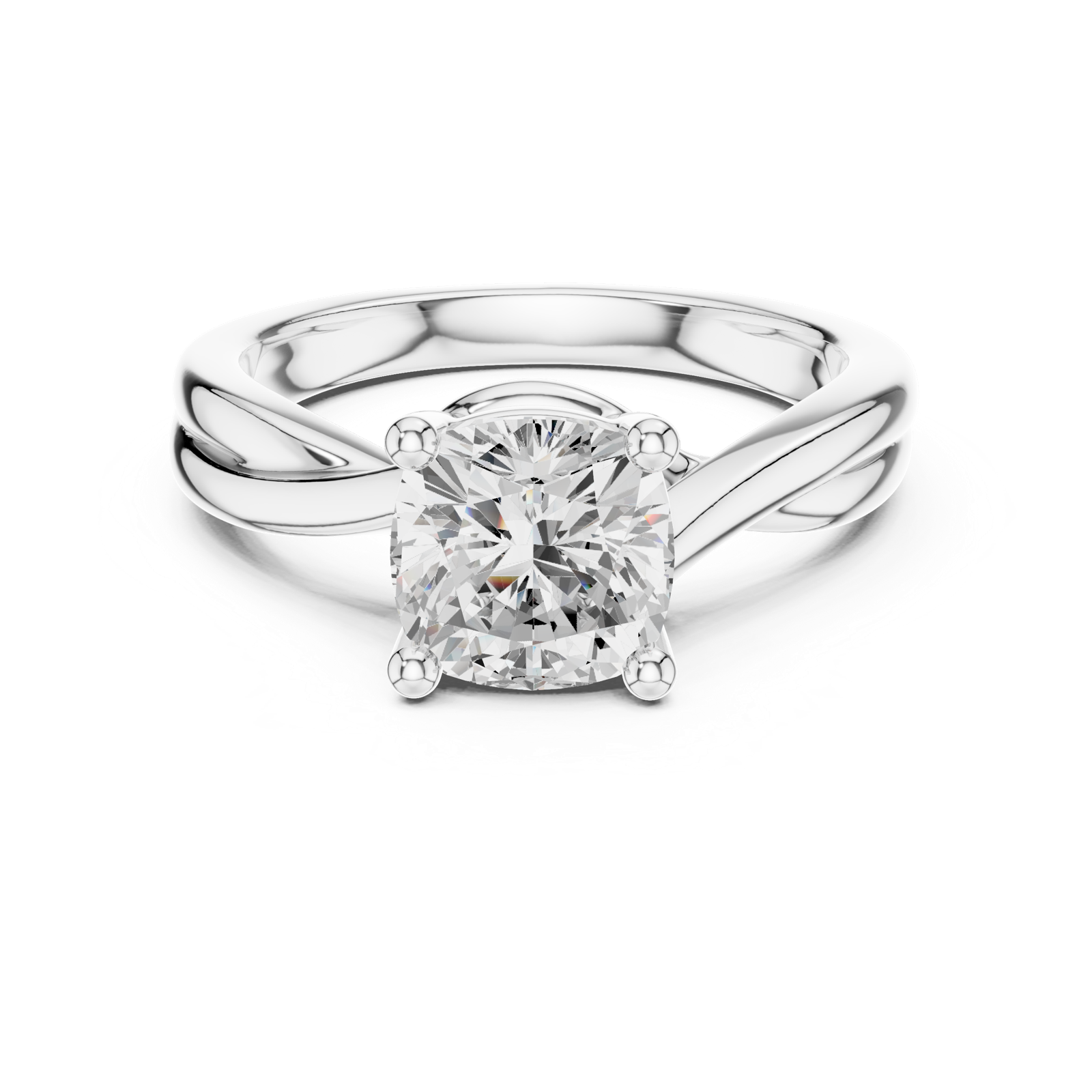 Gold Twisted Band Solitaire Engagement Ring, Cushion center stone, White Gold, view 4