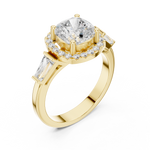 Gold Ring, Cushion center stone, Yellow Gold