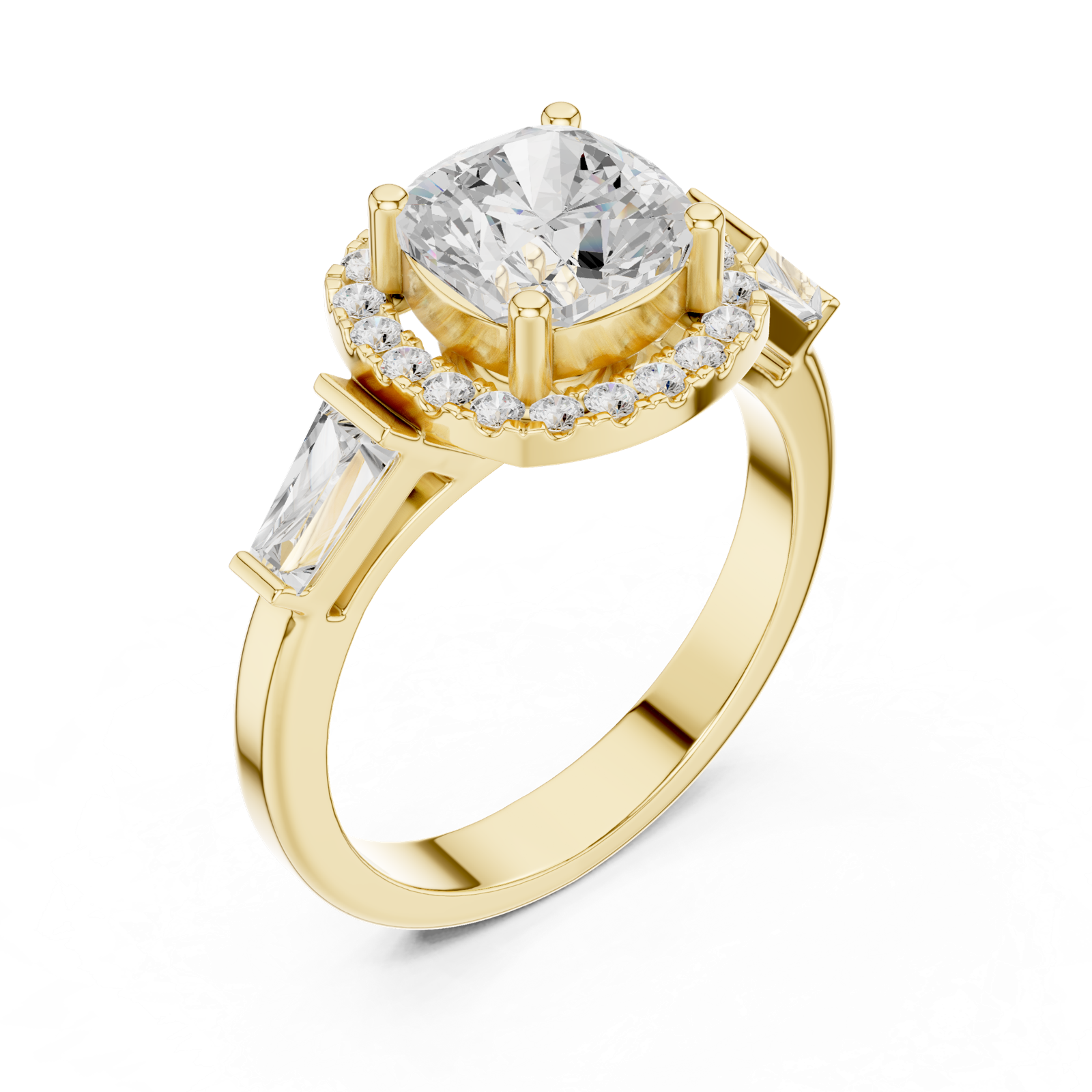 Gold Ring, Cushion center stone, Yellow Gold
