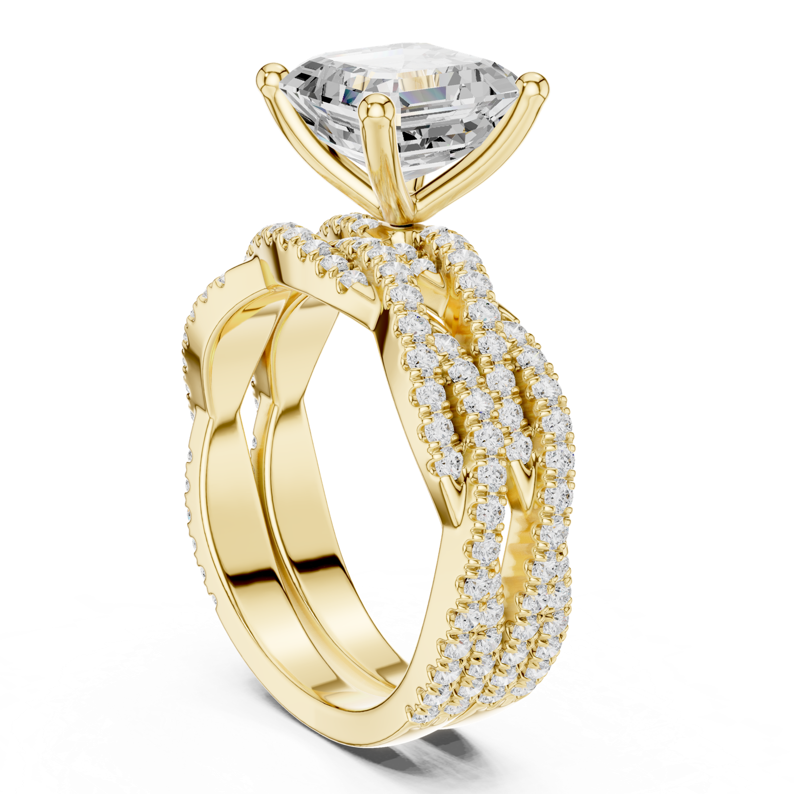 Gold Ring, Asscher center stone, Yellow Gold, view 1