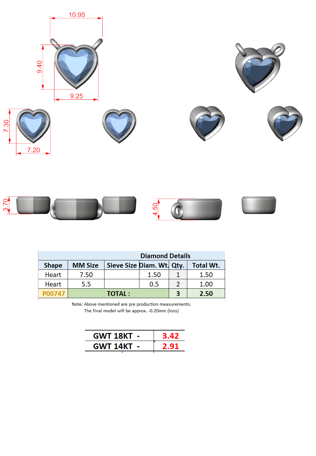 Gold Jewelry, Heart center stone, Yellow Gold, view 50