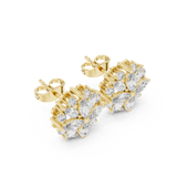 14K Solid Gold Lab Diamond Flower Cluster Earrings, Yellow Gold, view 2
