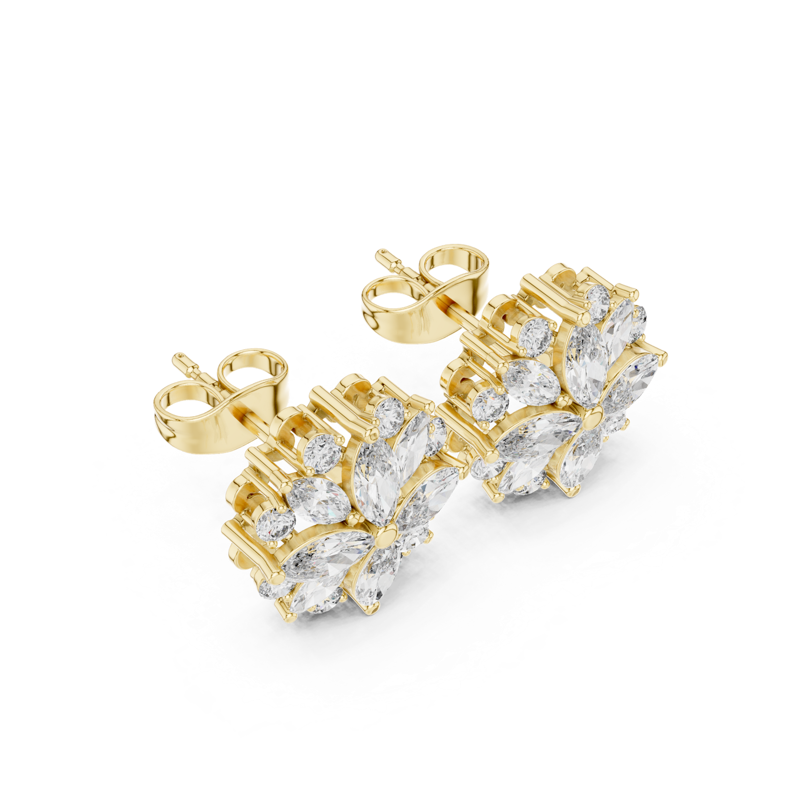 14K Solid Gold Lab Diamond Flower Cluster Earrings, Yellow Gold, view 2