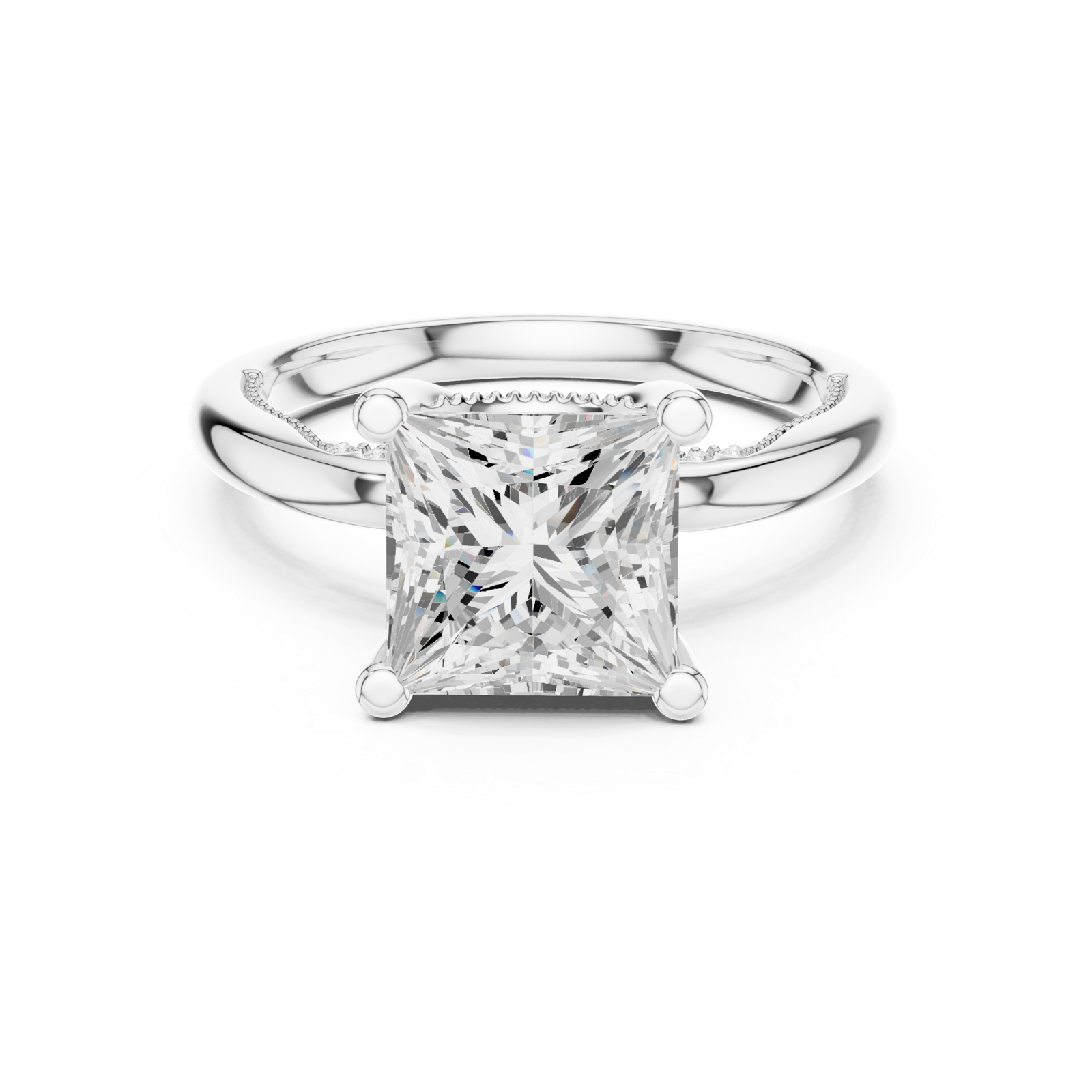 Gold Ring DDLR-175, Princess center stone, White Gold, view 4
