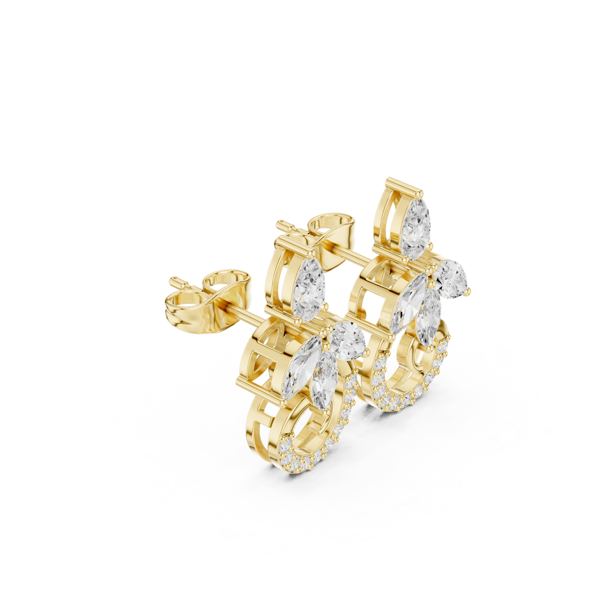 14K Solid Gold Lab Diamond Drop Earrings, Yellow Gold, view 1