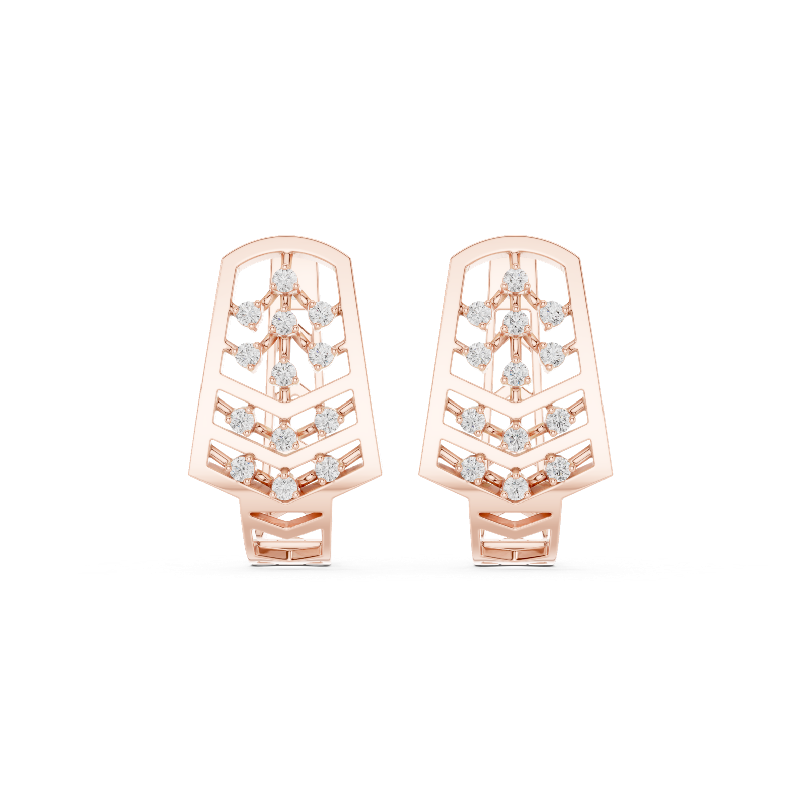 14K Solid Gold Lab Diamond Cluster Earrings, Rose Gold