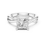Gold Twisted Band Solitaire Engagement Ring, Princess center stone, White Gold, view 4