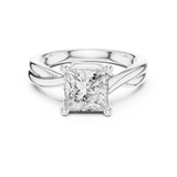 Gold Twisted Band Solitaire Engagement Ring, Princess center stone, White Gold, view 4
