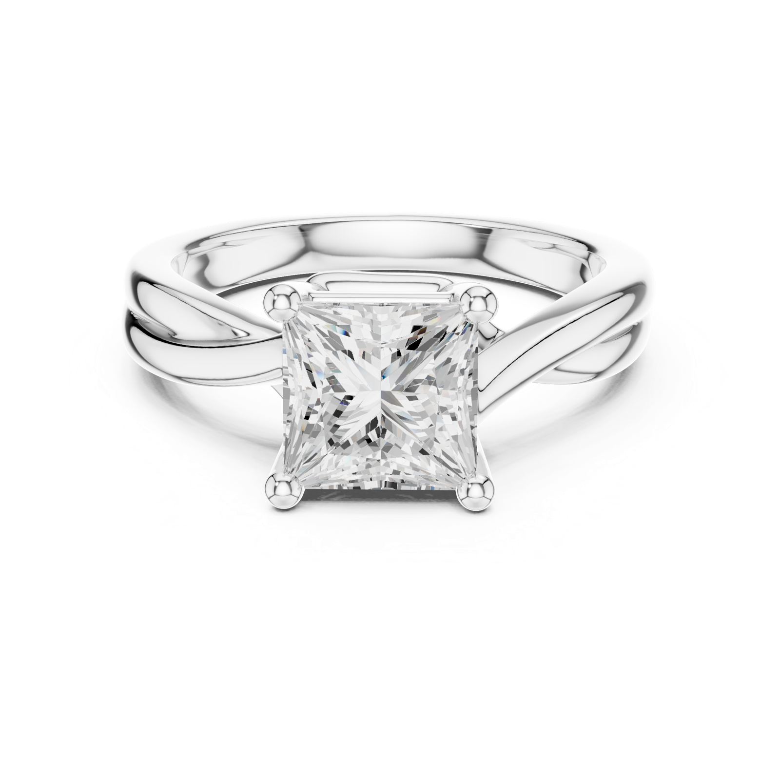 Gold Twisted Band Solitaire Engagement Ring, Princess center stone, White Gold, view 4