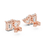 14K Solid Gold Lab Diamond Cluster Earrings, Rose Gold, view 3