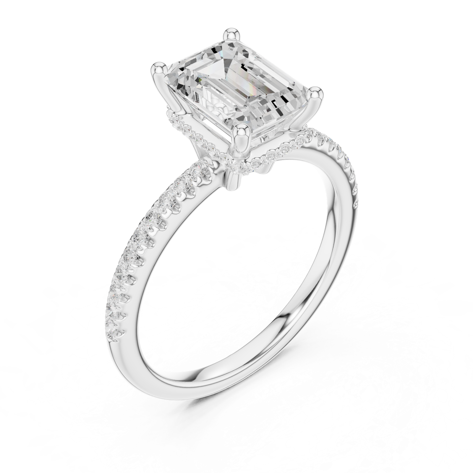 Gold Ring DDLR-177, Emerald center stone, White Gold, view 2
