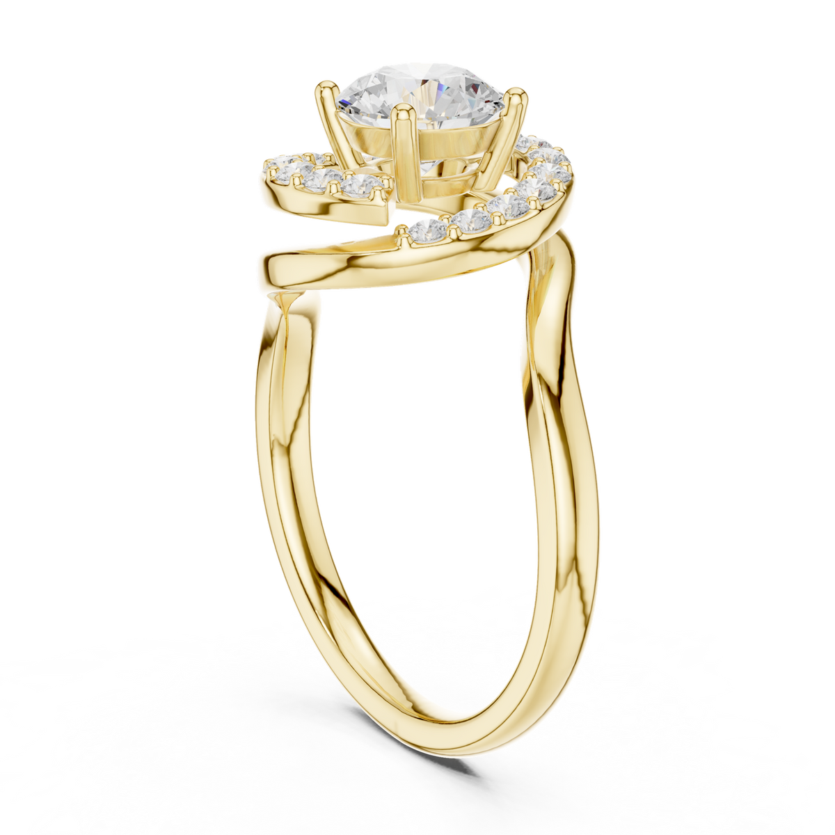 14K Solid Gold Lab Diamond Twist Ring, Yellow Gold, view 1