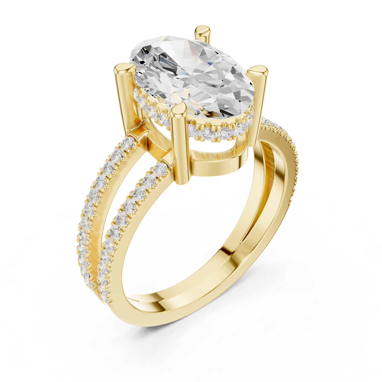Gold Jewelry L36-13, Oval center stone, Yellow Gold, view 2