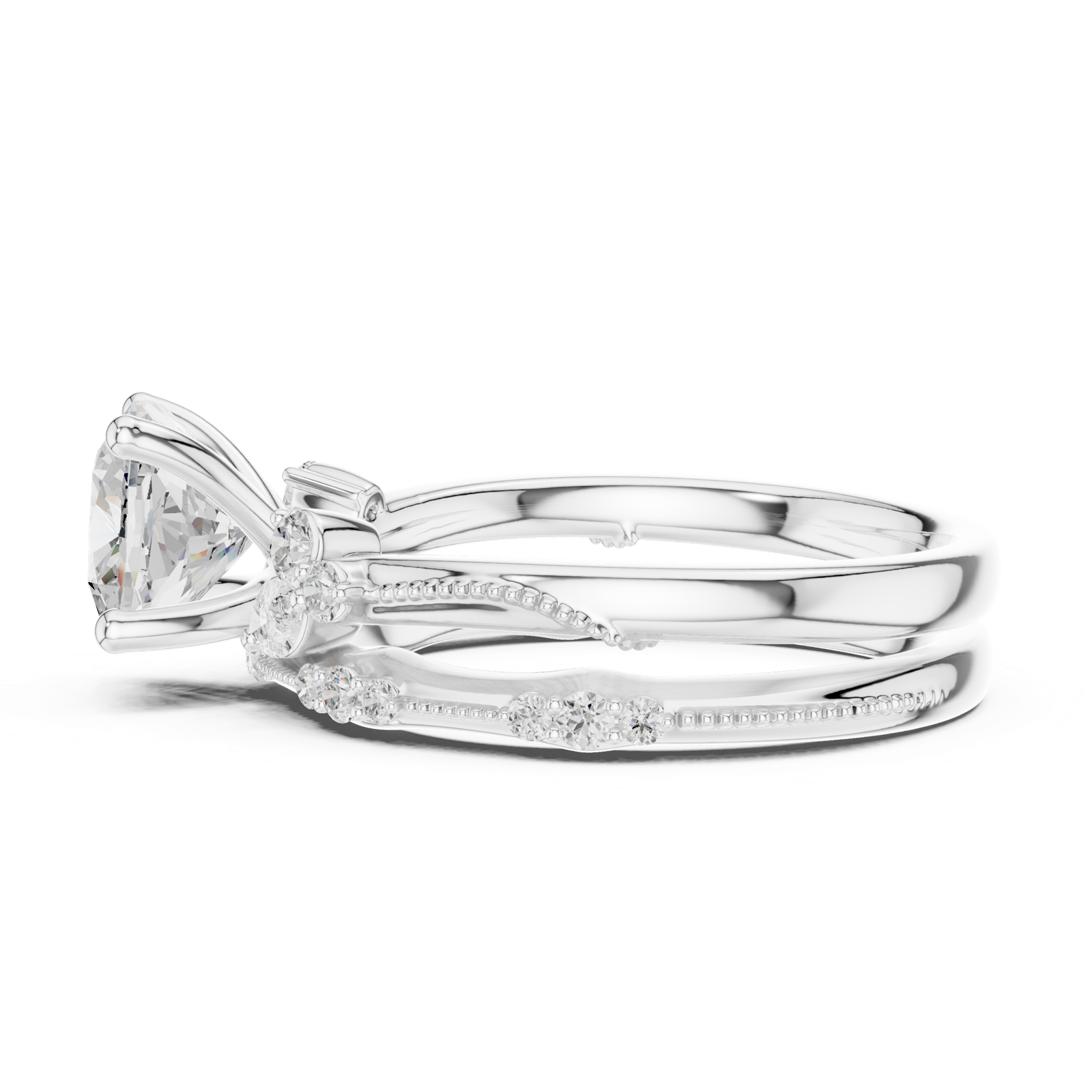 Gold Ring DDLR-299, Cushion center stone, White Gold, view 3