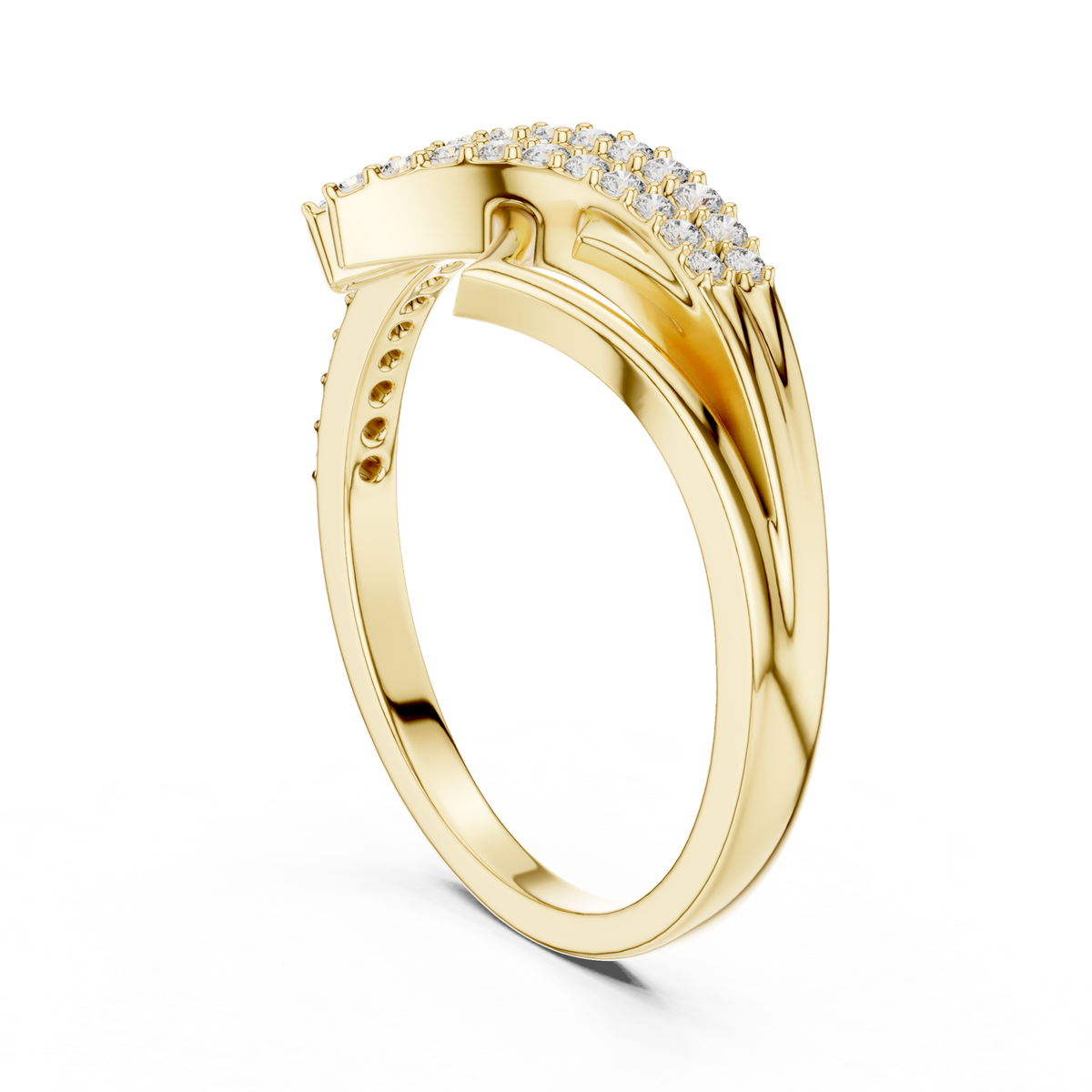 14K Solid Gold Lab Diamond Crossover Ring, Yellow Gold, view 1