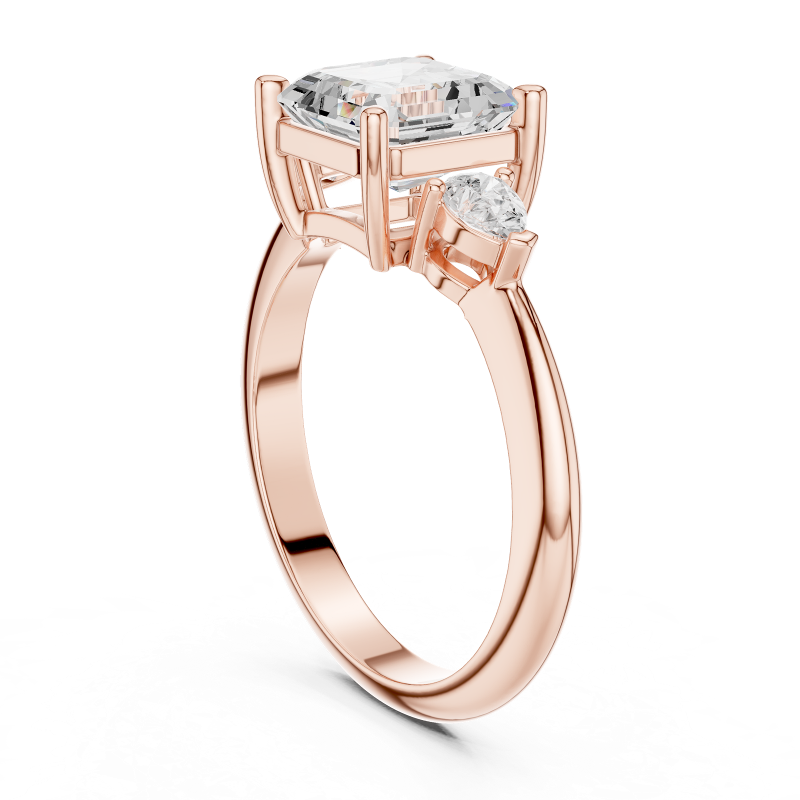 Gold Jewelry, Asscher center stone, Rose Gold, view 1