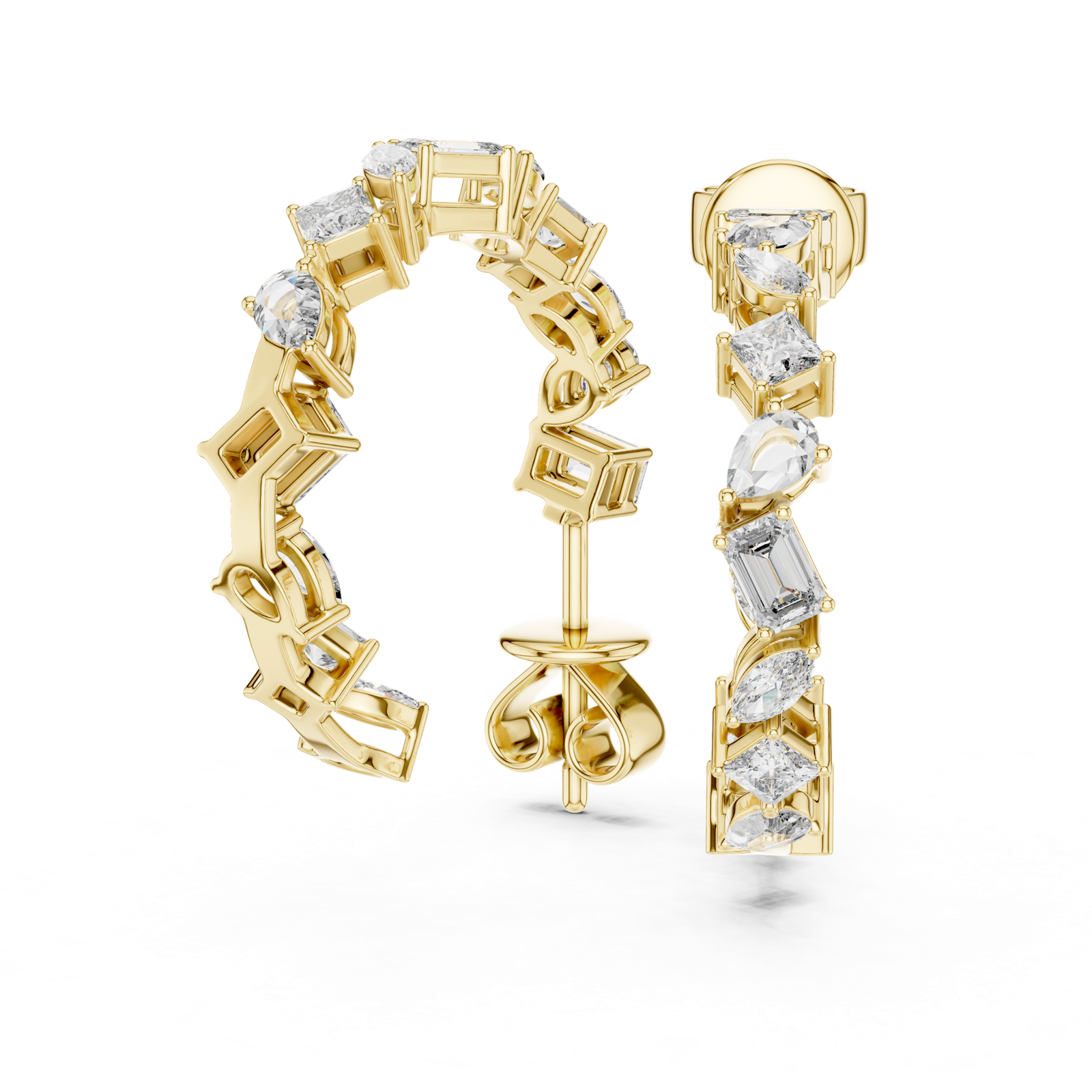 14K Solid Gold Lab Diamond Huggie Earrings, Yellow Gold, view 1