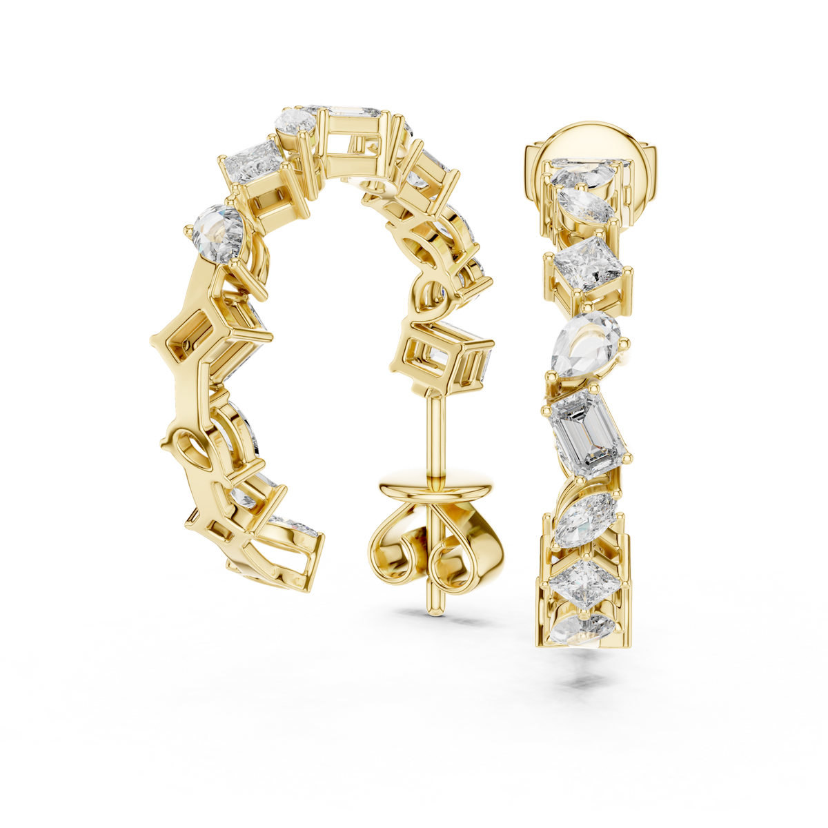 14K Solid Gold Lab Diamond Huggie Earrings, Yellow Gold, view 1