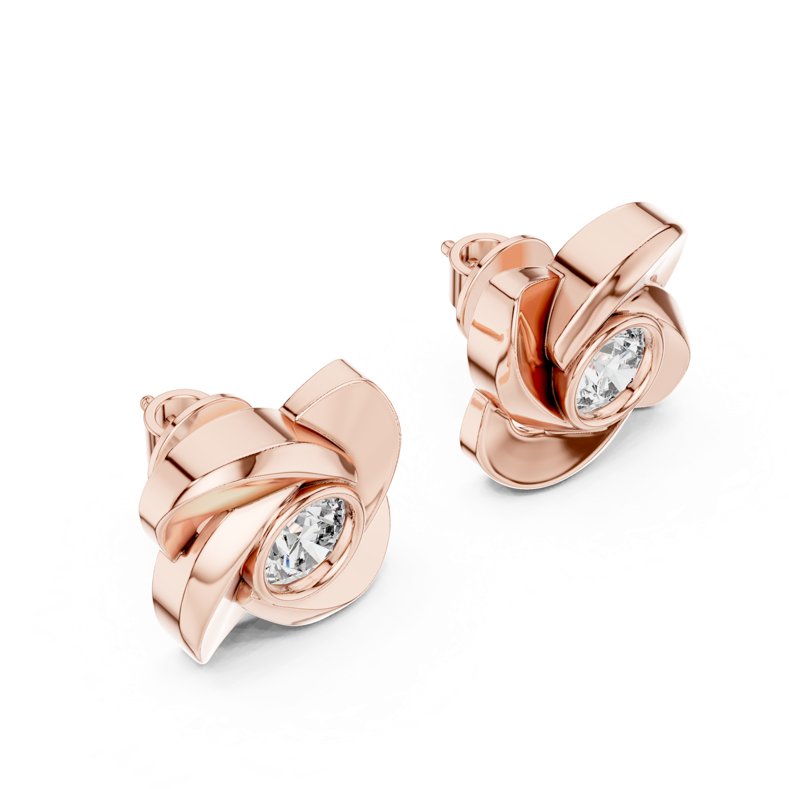 14K Solid Gold Lab Diamond Stud Earrings, Rose Gold, view 2