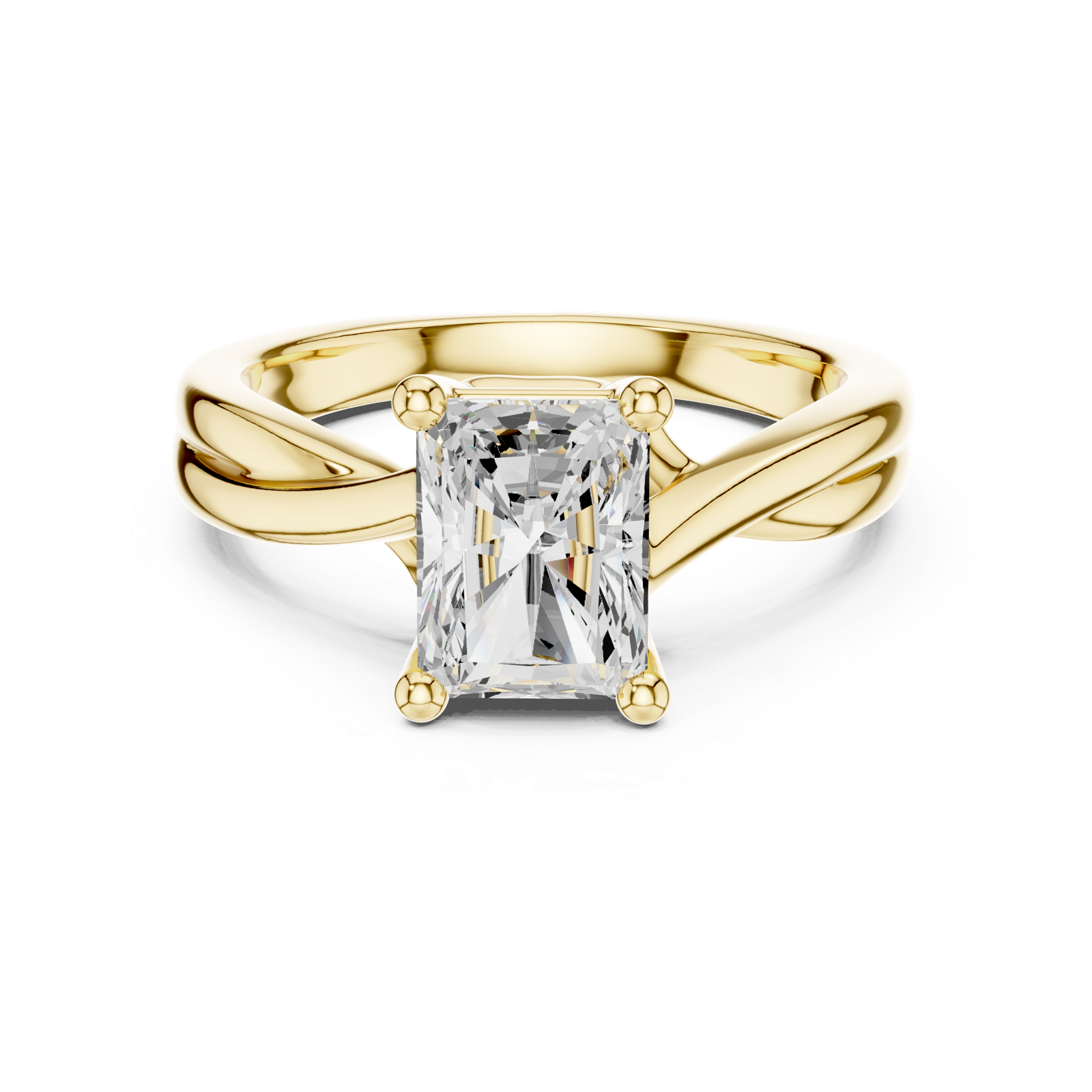 Gold Twisted Band Solitaire Engagement Ring, Radiant center stone, Yellow Gold, view 4