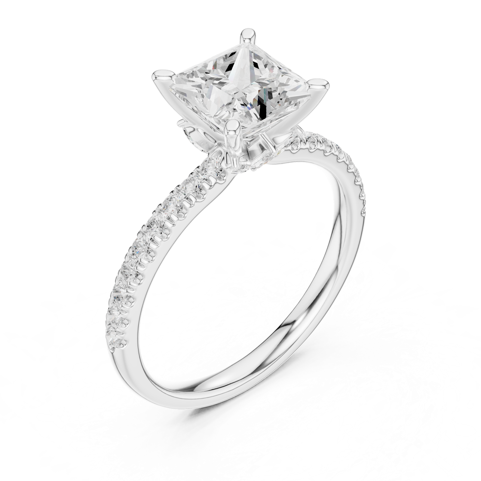 Gold Ring DDLR-256, Princess center stone, White Gold, view 2