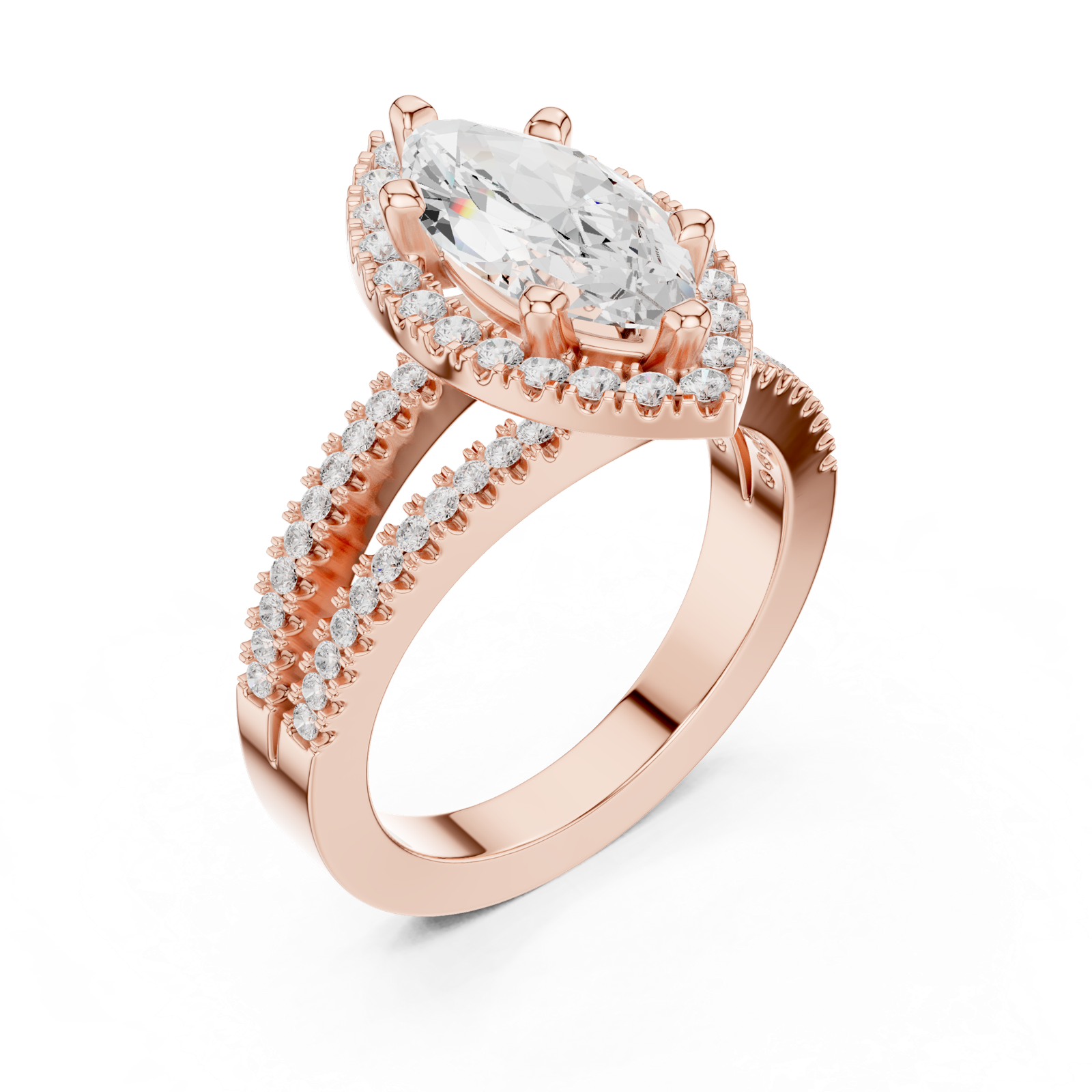 Gold Ring DDLR-350, Marquise center stone, Rose Gold, view 2