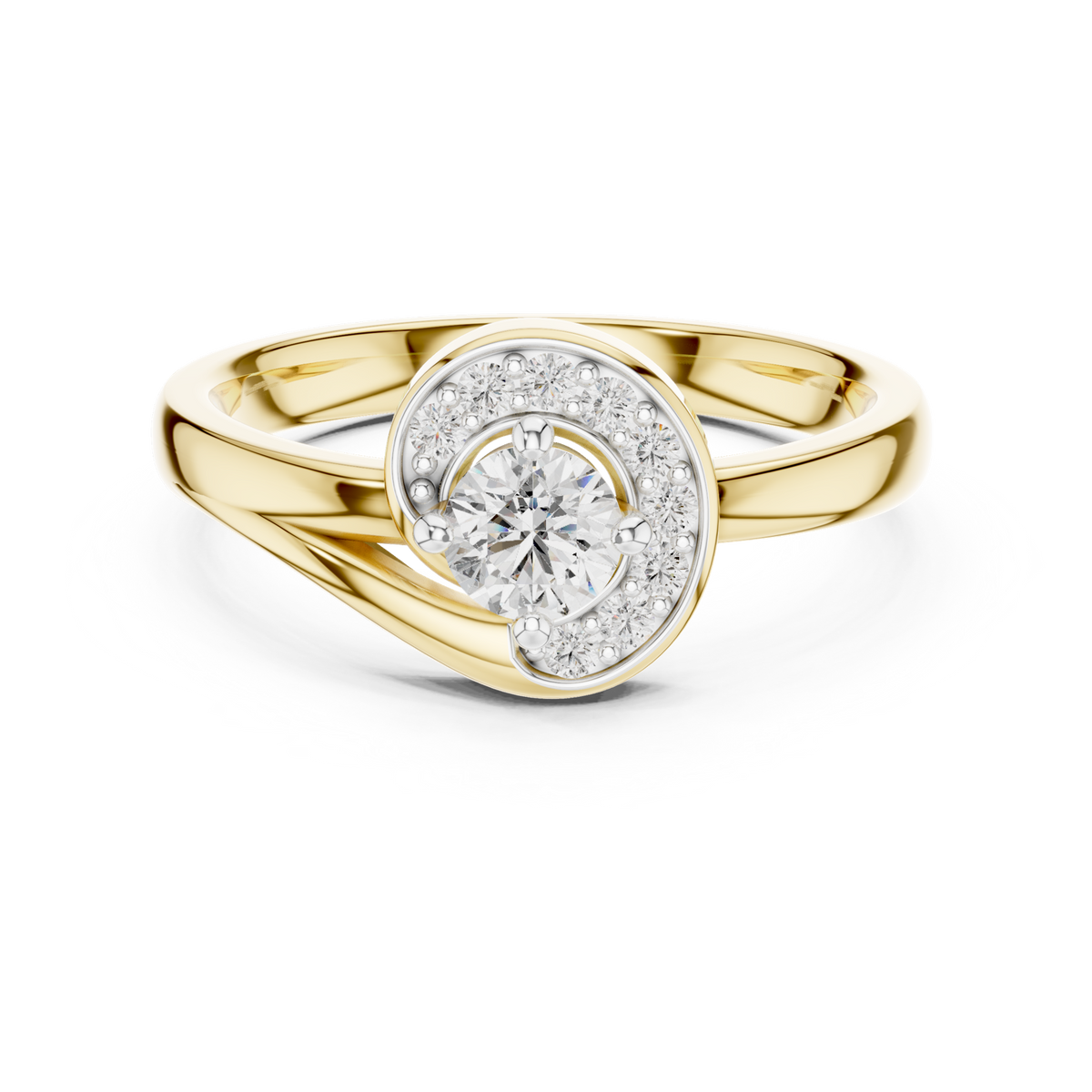 14K Solid Gold Lab Diamond Halo Ring, Yellow Gold