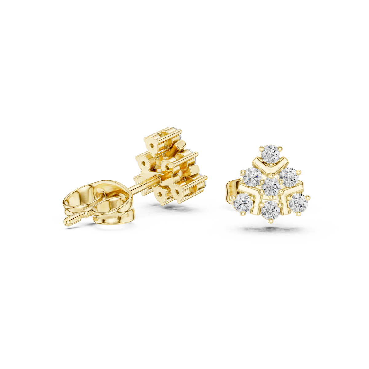 14K Solid Gold Lab Diamond Cluster Earrings, Yellow Gold, view 1